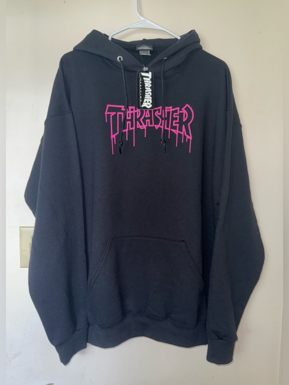 Thrasher Men's Black Hoodie with Pink Logo